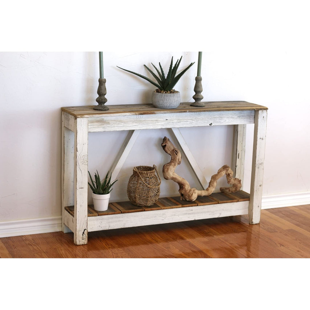 White Combo A-Frame Console Farmhouse Rectangular Reclaimed Wood Natural - Diamond Home USA