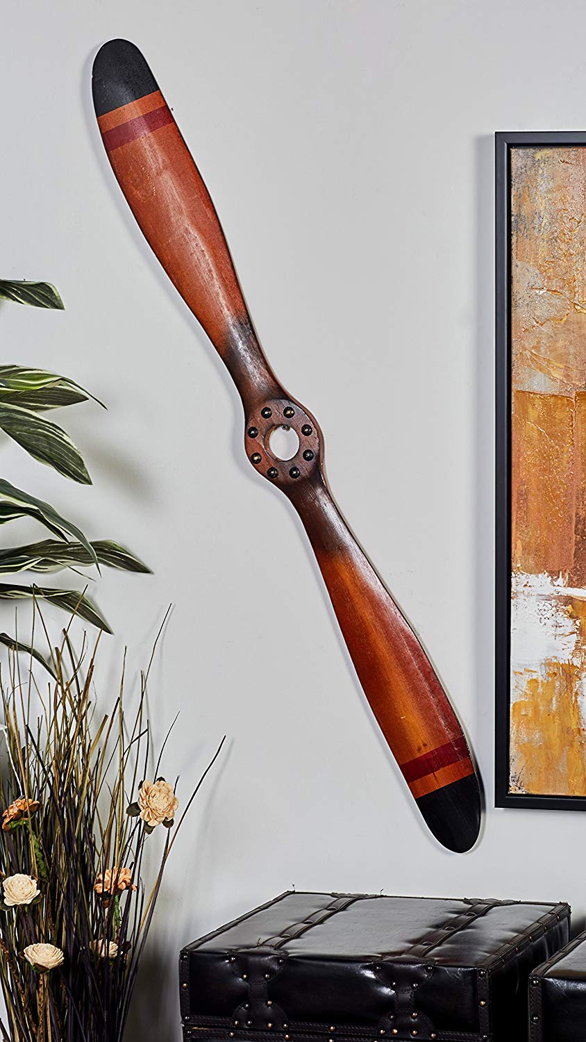 Blue Brown Wood Propeller Decor Old Airplane Decorations Air Plane Vintage - Diamond Home USA