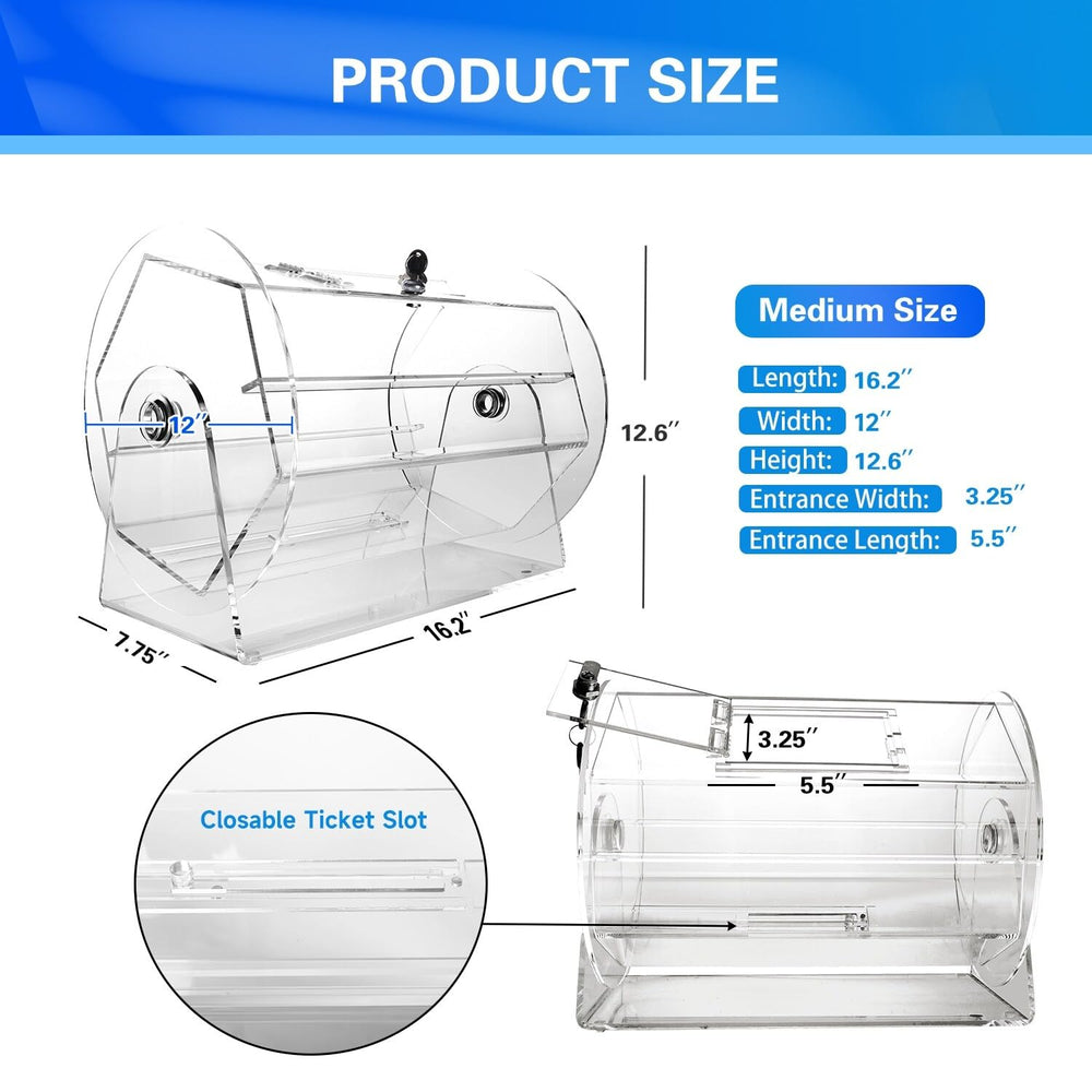 Medium Acrylic Raffle Drum Ticket Spinning Cage for Tickets Balls Holds White - Diamond Home USA