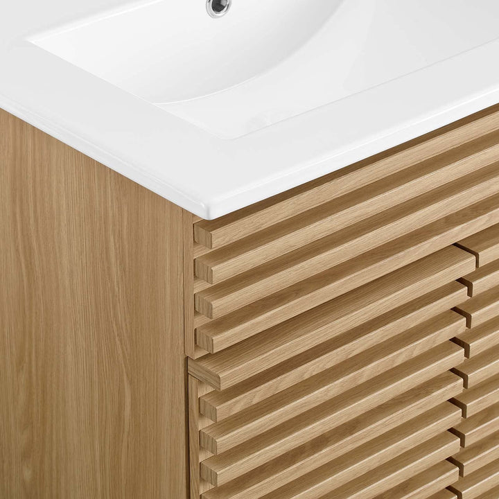 Modway Render Vanity Floor 24 Inch Oak/White Sink - Diamond Home USA