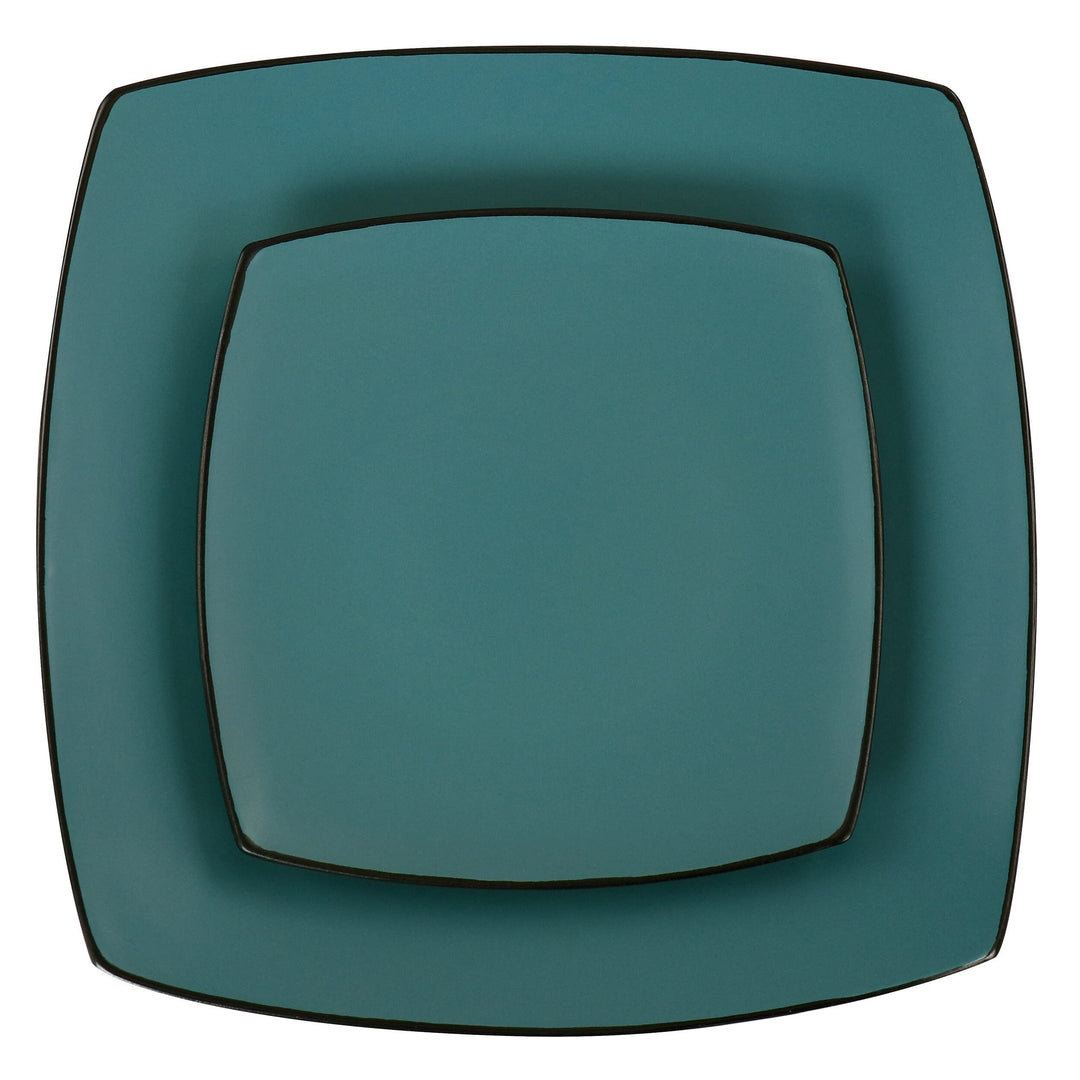 Soho Lounge 16 Piece Dinnerware Set 8' X 10' Turquoise Solid Casual Square - Diamond Home USA