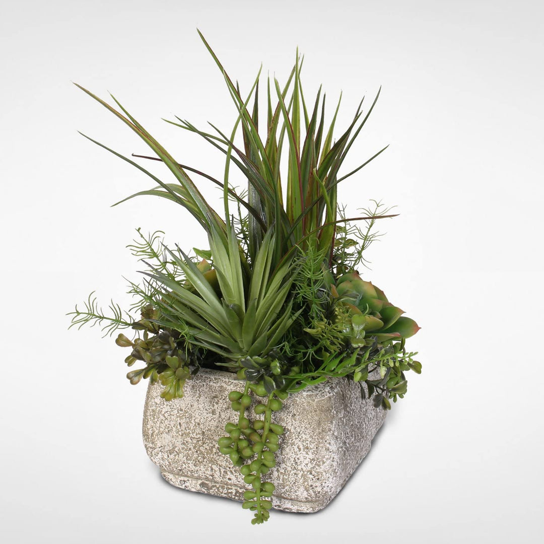 Jenny Silks Artificial Succulent Variety in Stone Pot - Green - Diamond Home USA