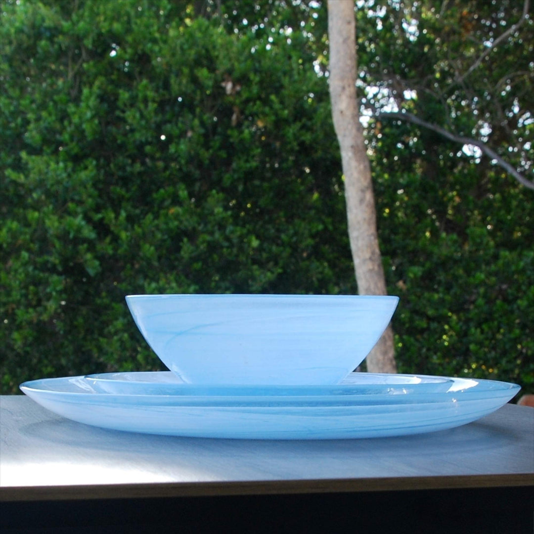 Red Pomegranate NUAGE 12 PCS. DINNERWARE SET BLUE aqua 11" 8" 6.5"" (0808-6) blue/white - Diamond Home USA