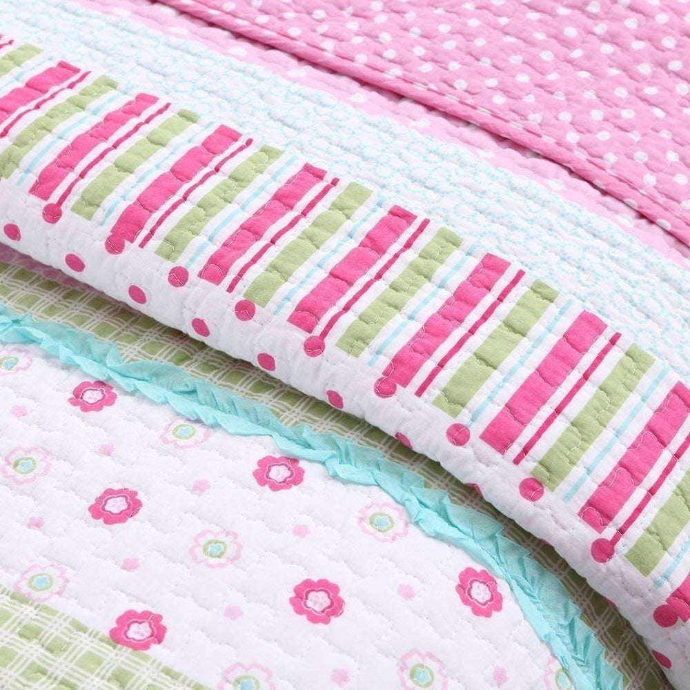 J&C Girls Pink and Pastels Cotton Quilt Set (Twin) - Diamond Home USA