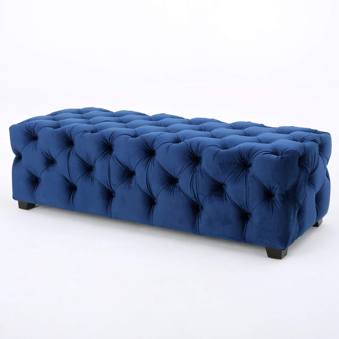 Christopher Knight Home Piper Velvet Ottoman Navy Navy blue + Dark Brown