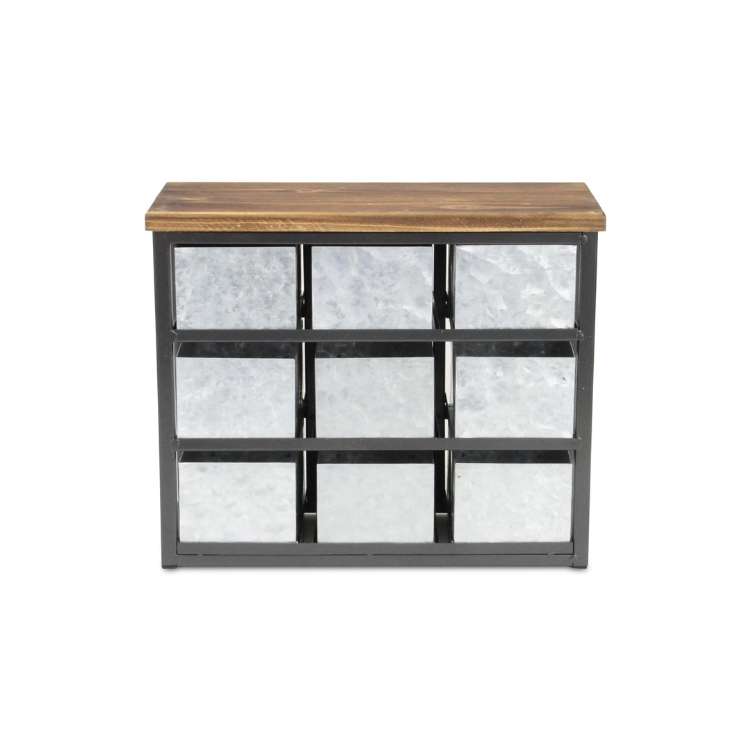 Gray Galvanized Metal Short 9 Drawer Desk Organizer Grey Industrial Handmade - Diamond Home USA