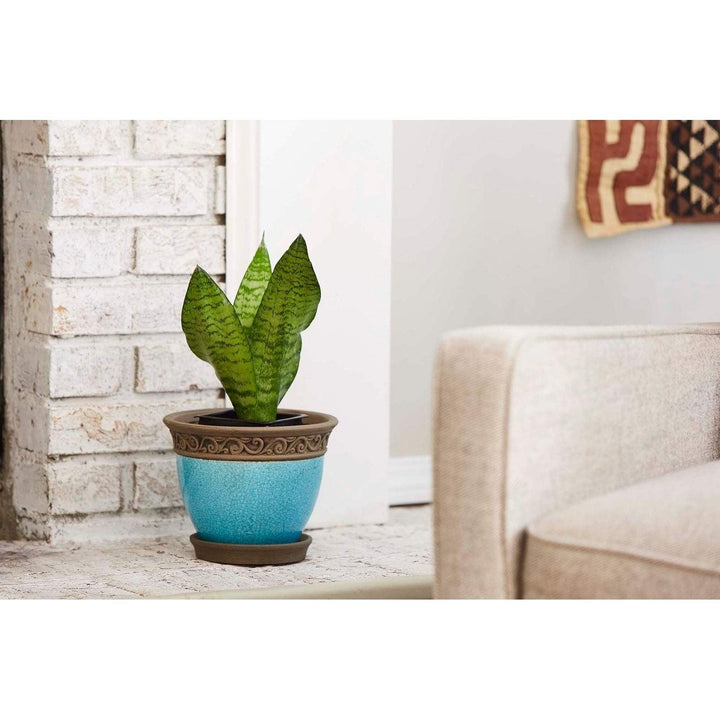 8" Planter Teal 2-pk. Blue Traditional Round Ceramic - Diamond Home USA