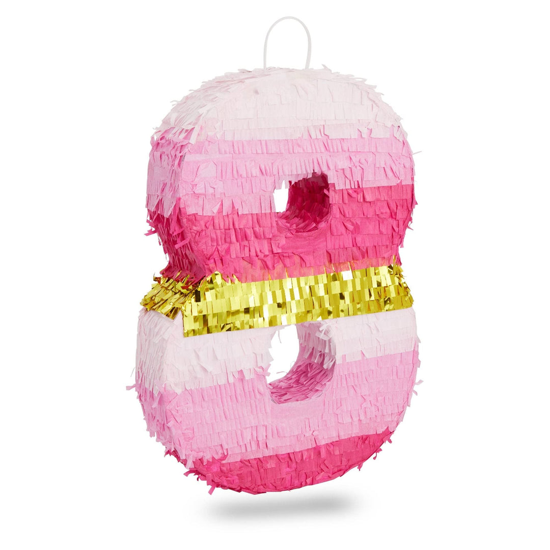 Small Pink and Gold Foil Number 8 Pinata for Kids 8th Birthday Party Decorations