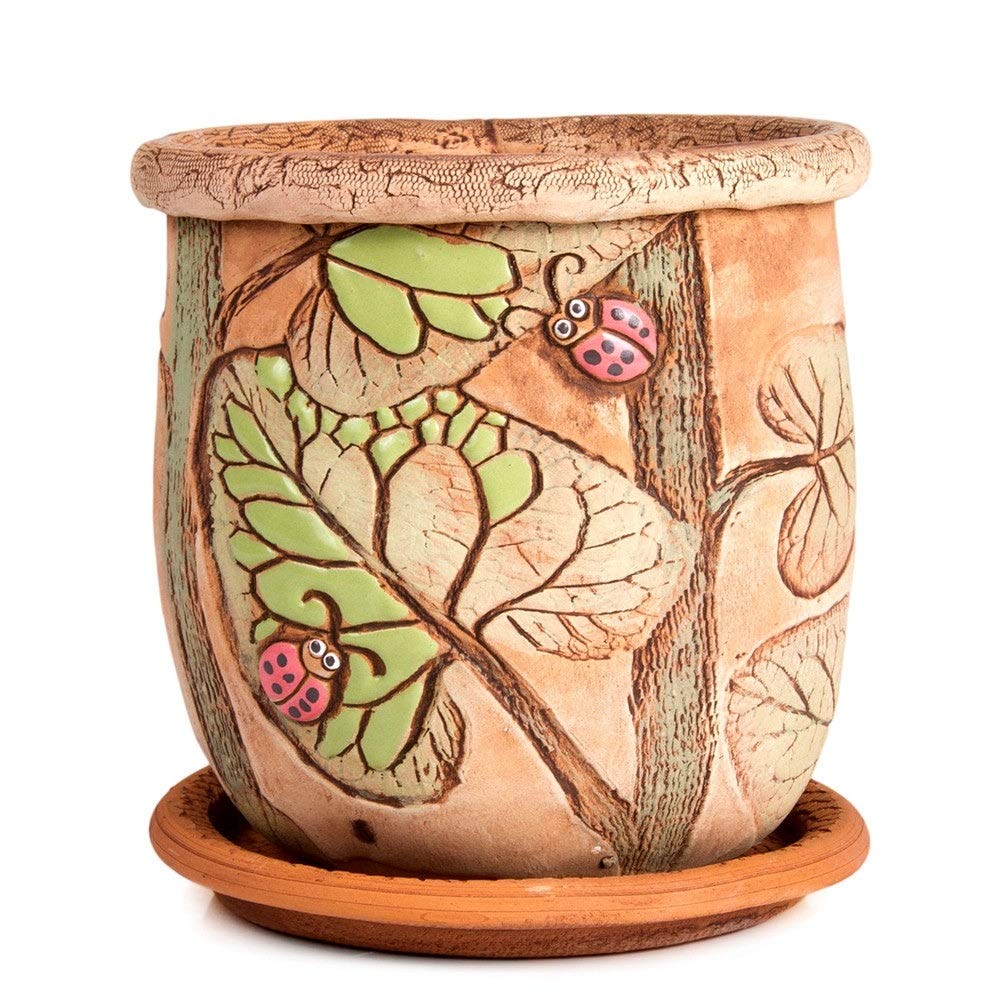 Golden ics Flower Pot Planter Ladybugs 7.5" Multi Color Country Round