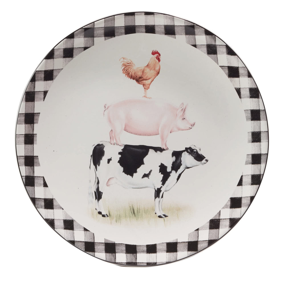 11" Dinnerware Plates Set Of 4 X Black Multi Color White Animal Casual Farmhouse - Diamond Home USA