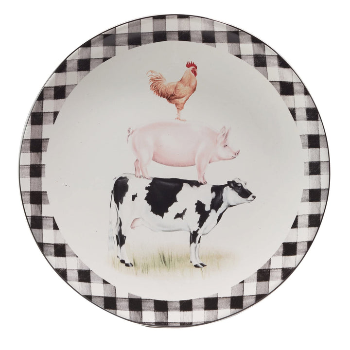11" Dinnerware Plates Set Of 4 X Black Multi Color White Animal Casual Farmhouse - Diamond Home USA