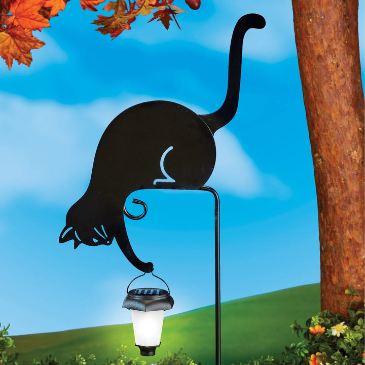 Cat Holding Solar Lantern Decorative Garden Stake 12 X 32.5 3.75 Black - Diamond Home USA