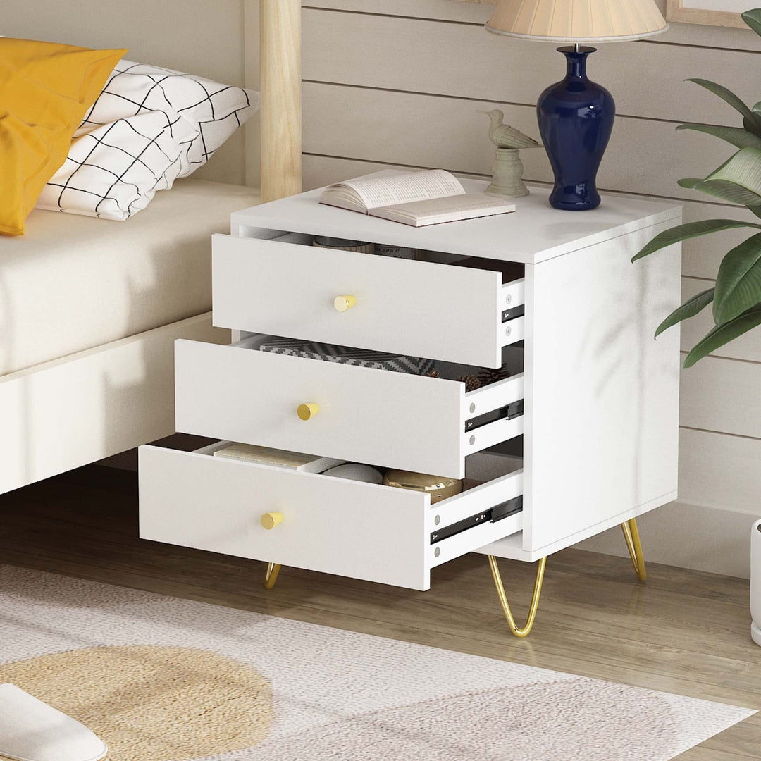 Light Luxury Style Nightstand19.6 wgolden Metal Steel Three Drawers old White - Diamond Home USA