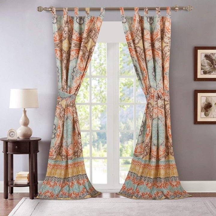 NL 2 Piece Turquoise Indigo Bohemian Window Curtain Set 84 Inch Brown - Diamond Home USA