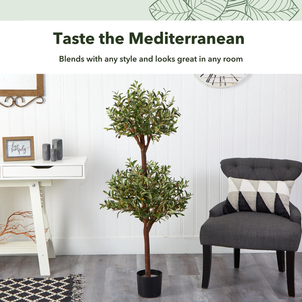 Nearly Natural 5309 Olive Double Topiary Silk Tree 4.5-Feet Green - Diamond Home USA