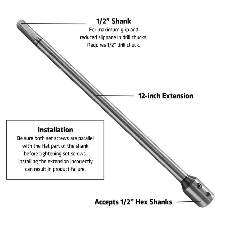 Century Drill & Tool - 38113 12” Ship Auger Extension - Accepts 1/2” Shank ½” - Diamond Home USA