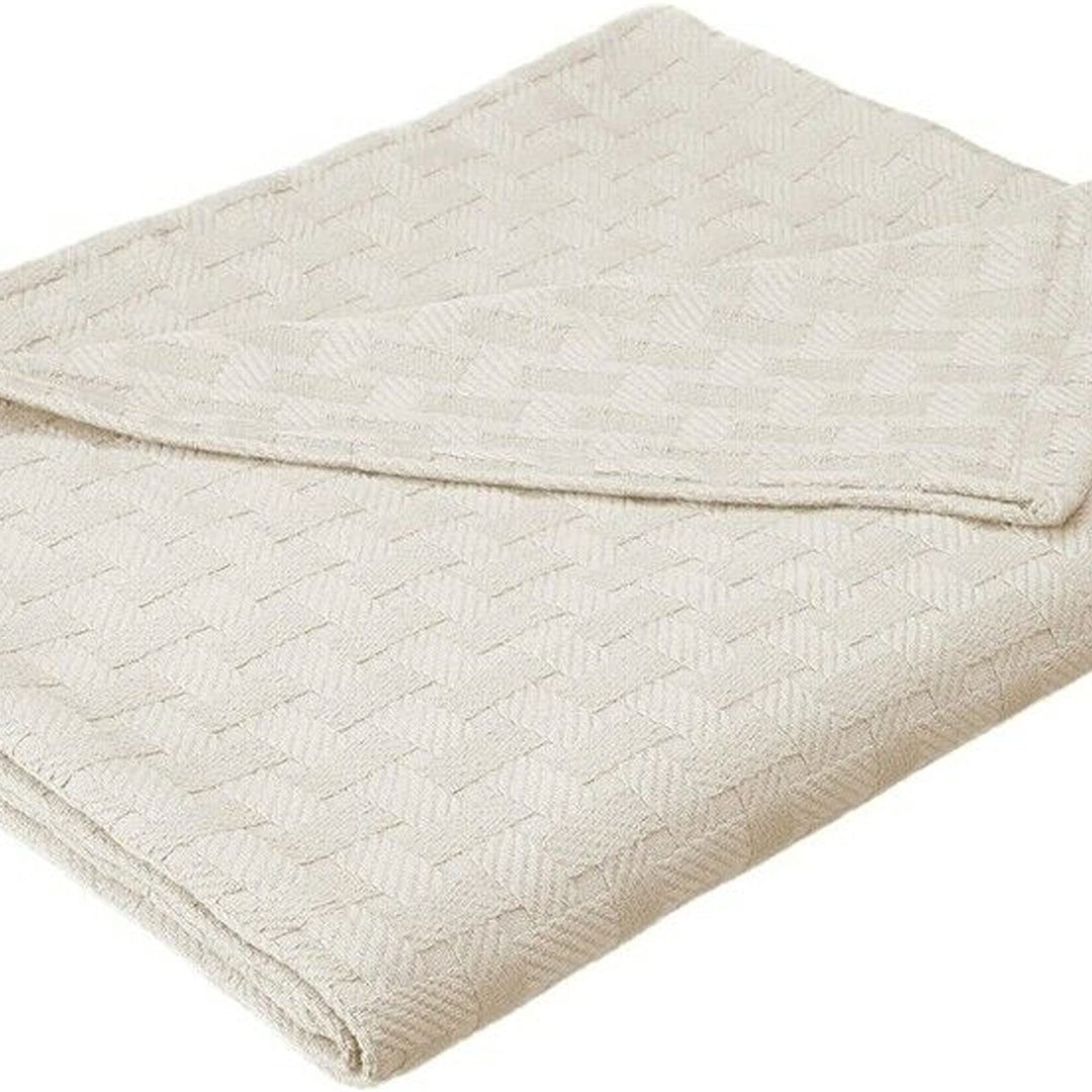 Basketweave Thin Cotton Blanket King Ivory Off/White Geometric French Country - Diamond Home USA