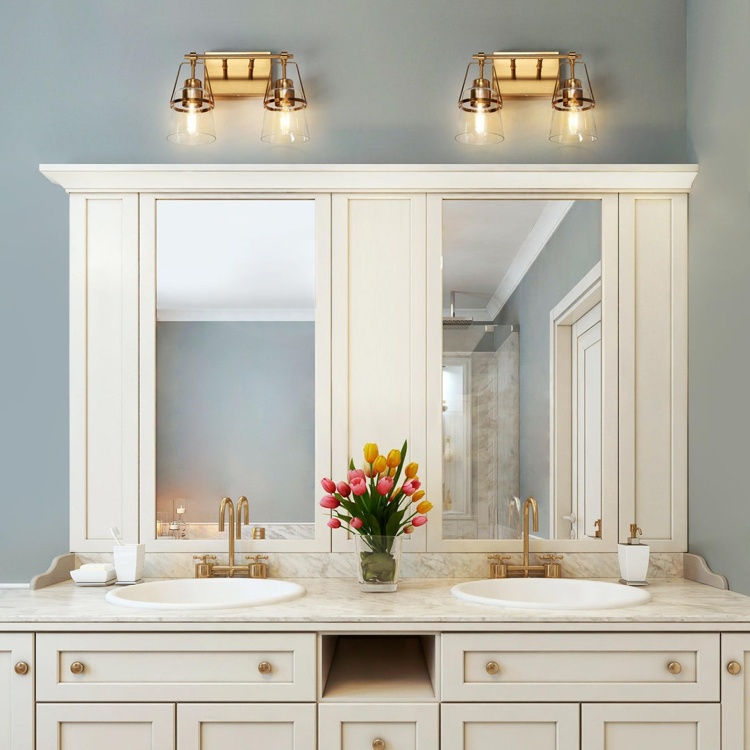 Mid-Century Modern 2-Light Clear Glass L 13.4" X D 5.7" H 10" Gold Glam - Diamond Home USA