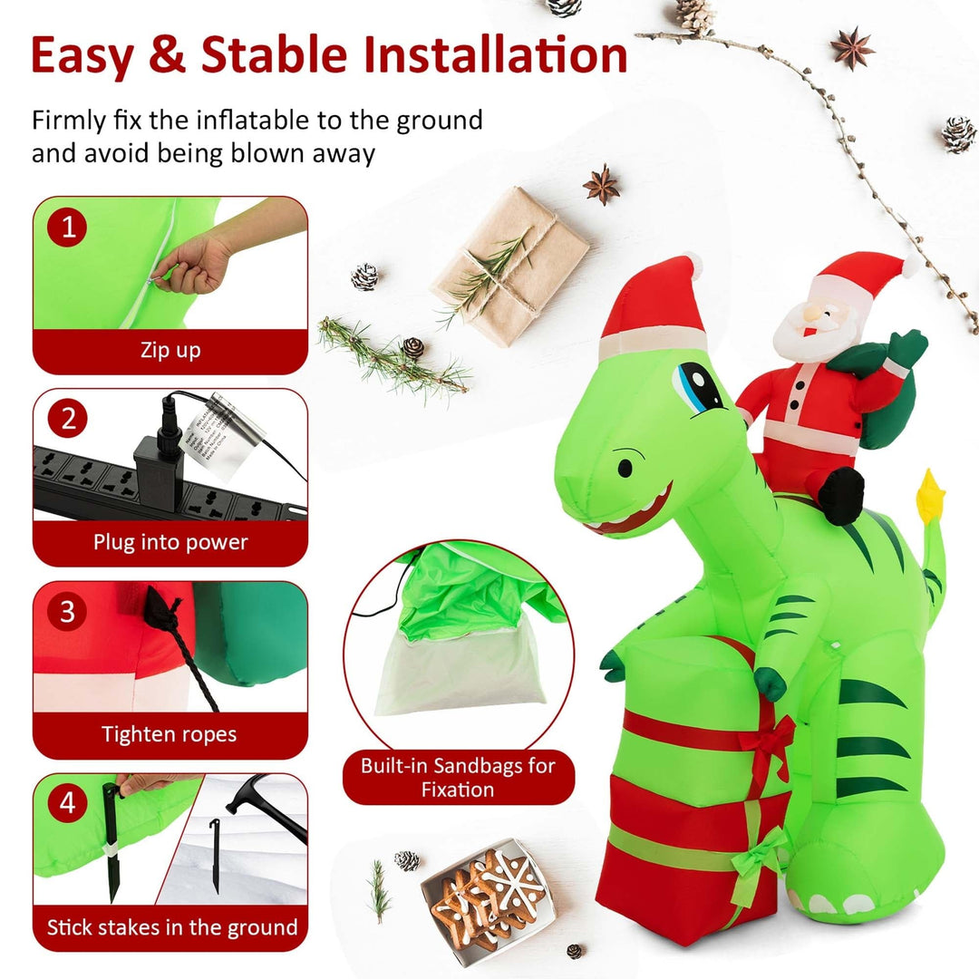 8ft Inflatable Christmas Santa Claus Dinosaur Led Lighted Decoration Green - Diamond Home USA