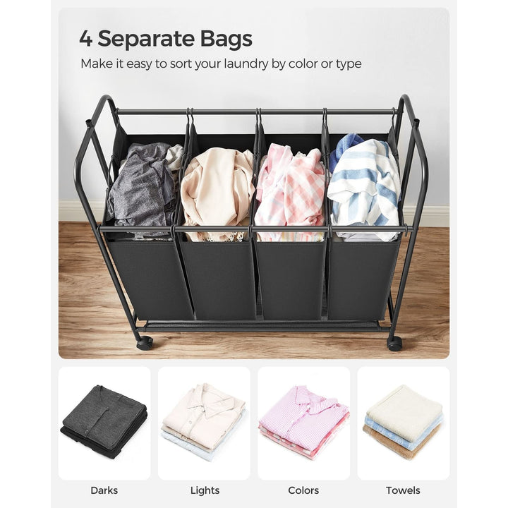 4-Bag Rolling Laundry Sorter with Hanging Bar Heavy-Duty Wheels Larger Bags - Diamond Home USA