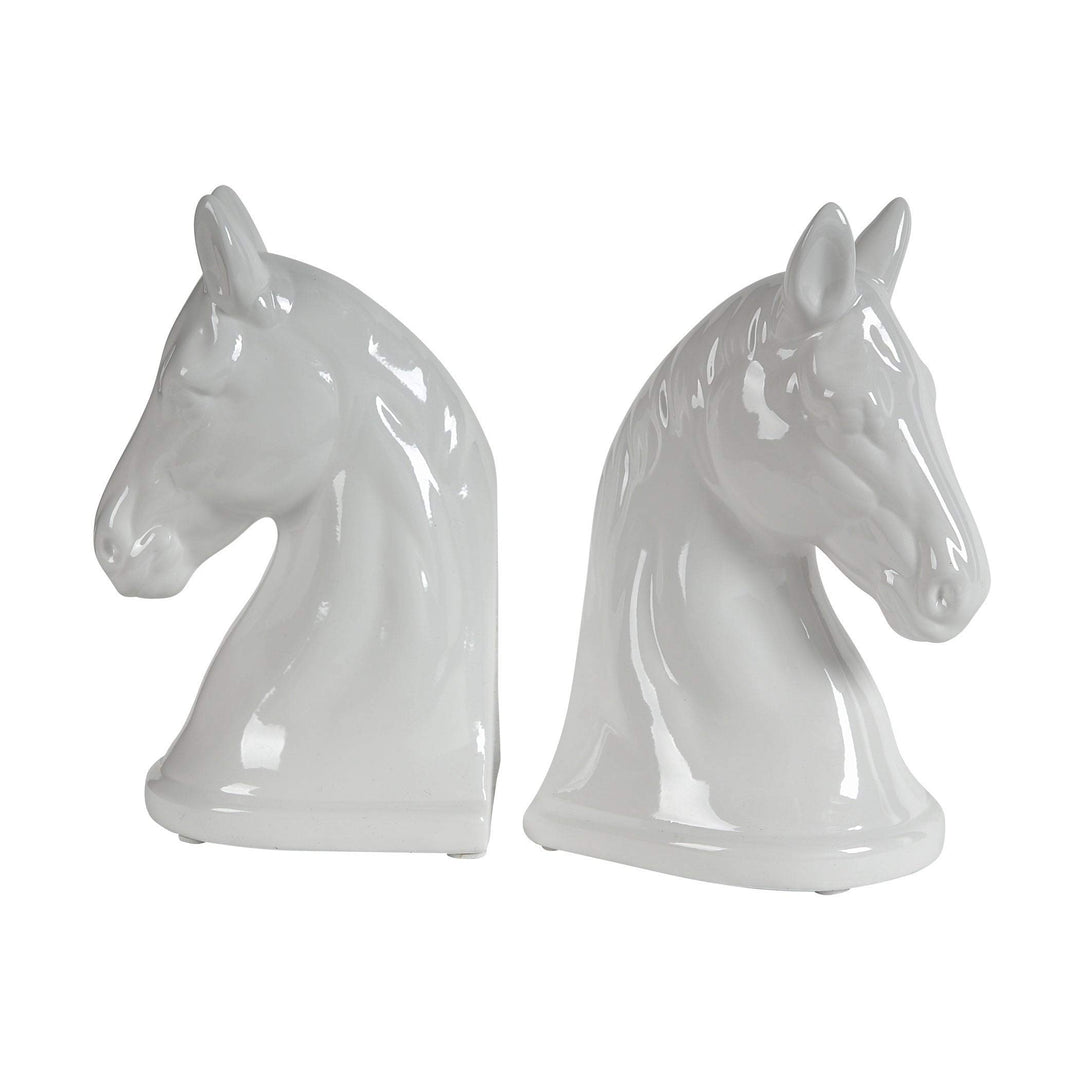 White 10-inch Jubilee Horse Head Bookends Yellow Porcelain