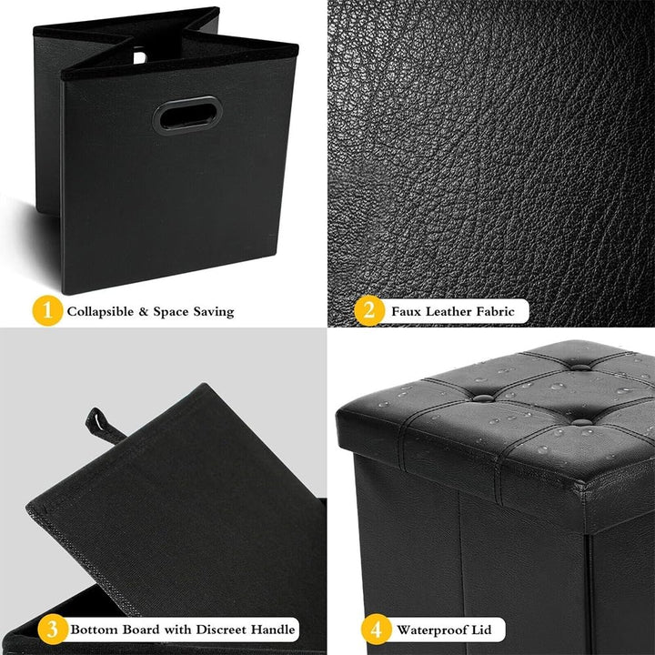 2pcs Folding Storage Ottoman with Hole Handles Leather ube Black Solid Modern - Diamond Home USA