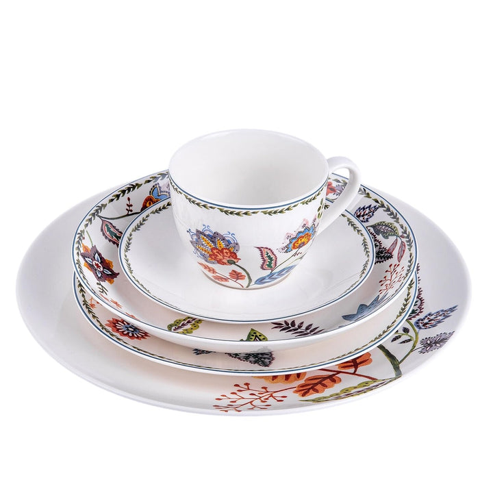 Flowers Bone China Dinnerware Set Of 5 For 1 Multi Color Fruit Casual Round - Diamond Home USA