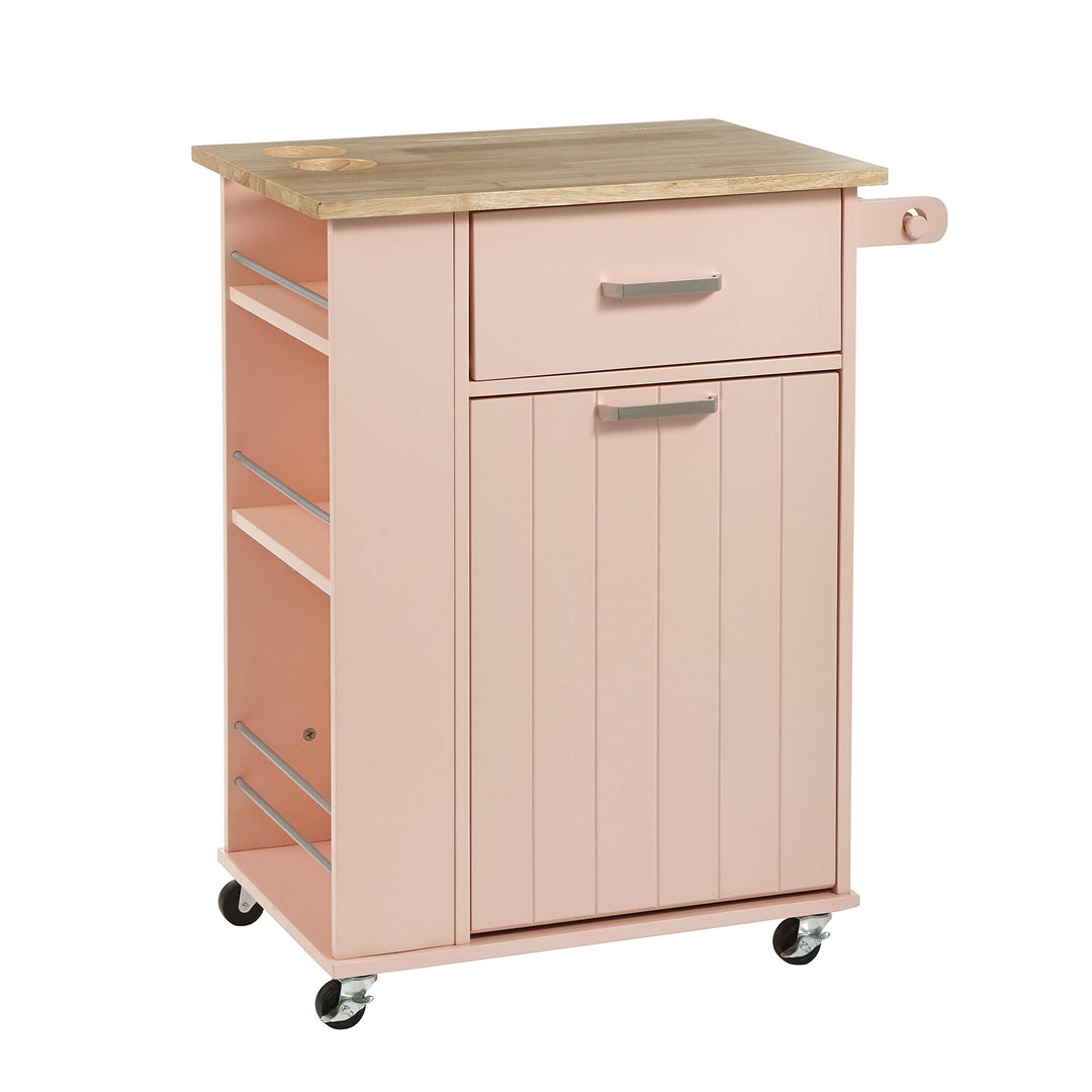 Target Marketing System Kitchen Lima Island Cart with 3 Tier Spice Racks Blush Pink