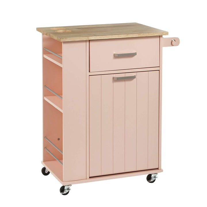 Target Marketing System Kitchen Lima Island Cart with 3 Tier Spice Racks Blush Pink