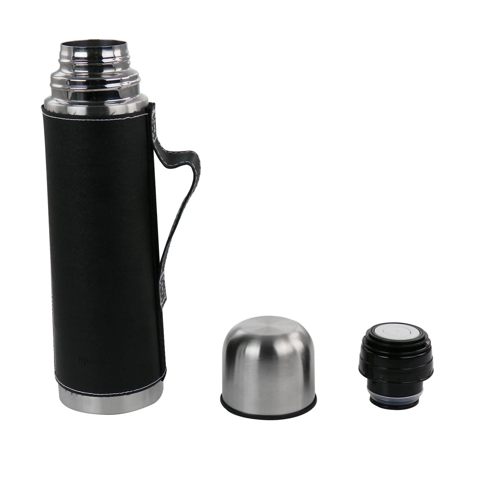 23oz Stainless Steel Thermal Travel Bottle in Leatherette Black 1 Piece - Diamond Home USA