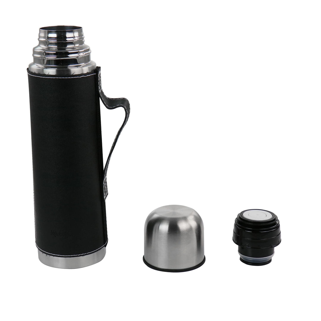 23oz Stainless Steel Thermal Travel Bottle in Leatherette Black 1 Piece - Diamond Home USA