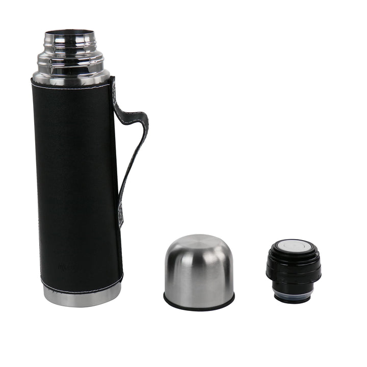 23oz Stainless Steel Thermal Travel Bottle in Leatherette Black 1 Piece - Diamond Home USA