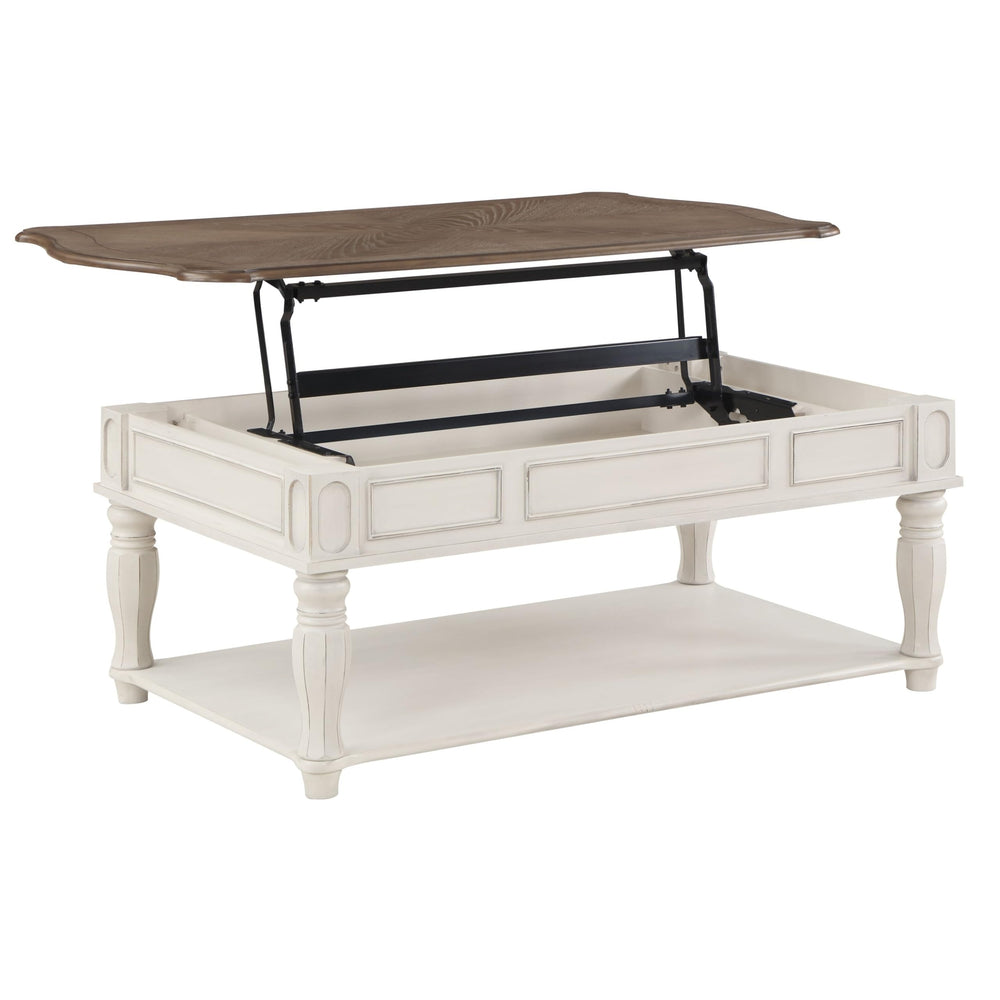 Coffee Table with Lift Top in Oak and Antique White Brown Transitional - Diamond Home USA