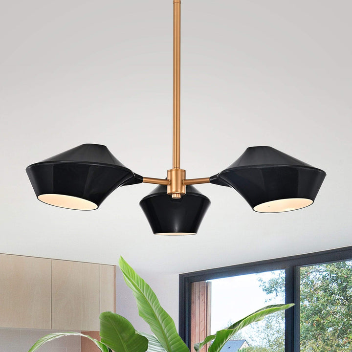 Matte Black+Gold Metal Abstract Shade 3-Light Chandelier Black Gold Modern - Diamond Home USA