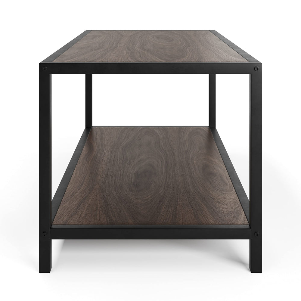 Industrial Coffee Table 36" (Dark Walnut) Brown MDF Natural Finish Shelf - Diamond Home USA
