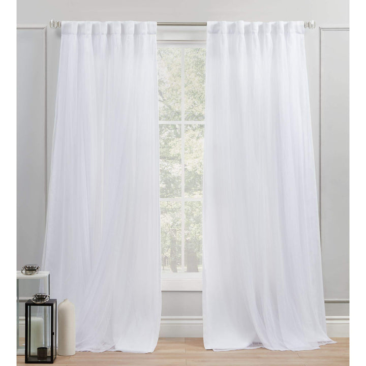 ATI Home Catarina Layered Solid and Sheer Hidden Tab/Rod Pocket Top Curtain Panel Pair