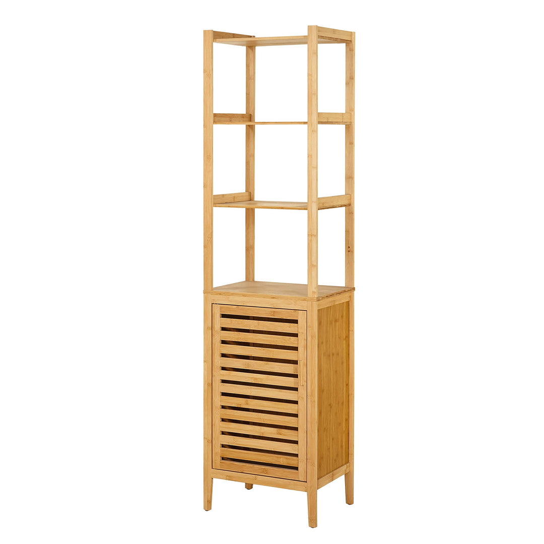 Bamboo Linen Cabinet Tower 3 Tier Free Standing Natural Wood Bathroom Shelving - Diamond Home USA