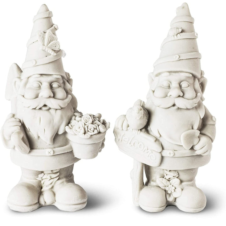 2 Pack Mini Paint Your Own Garden Gnome Statues Unpainted DIY Ceramic