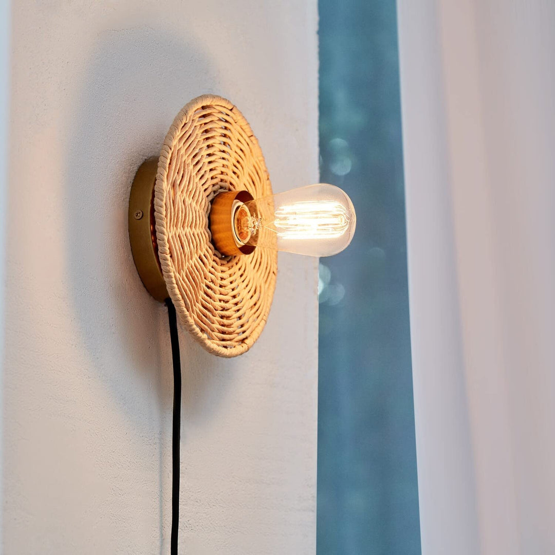 1-Light Plug-in Or Hardwire Wall Sconce with Rattan Blackplate One Size Modern - Diamond Home USA