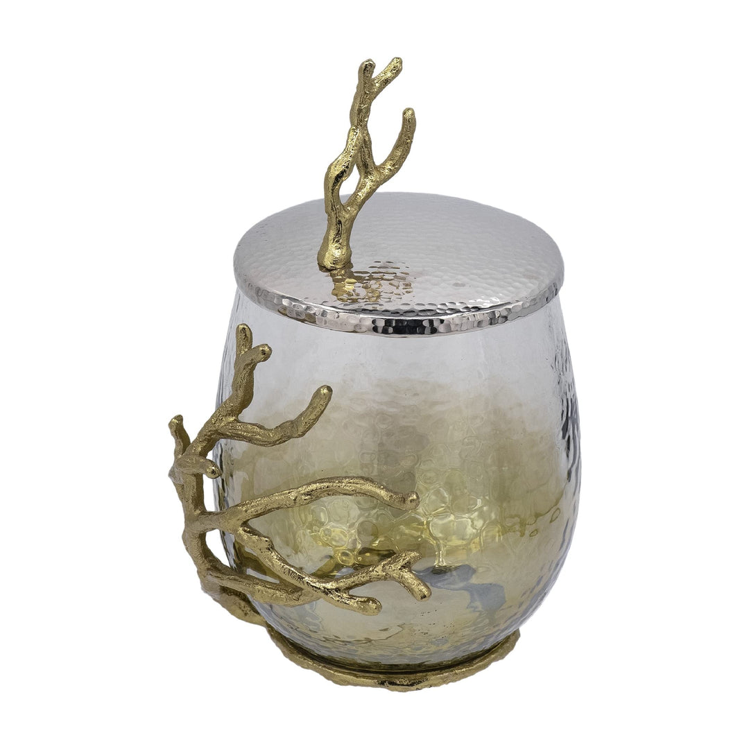 Branch Lidded Jar Gold/Clear/Silver Clear Gold Silver Transitional Glass - Diamond Home USA
