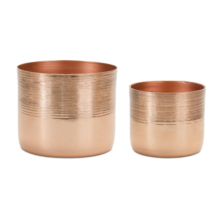 Etched Copper Metal Planter (Set of 2) Brown
