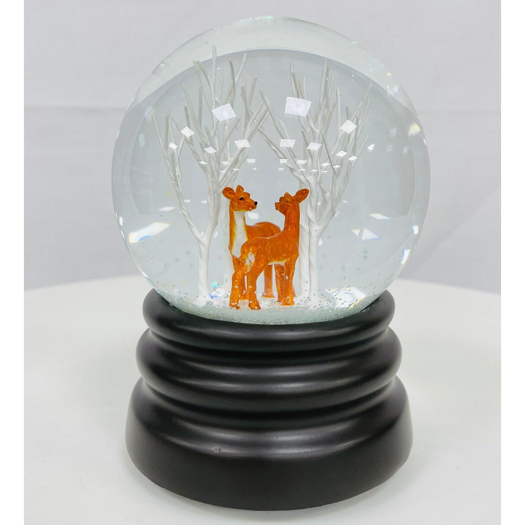 Harkness Deer and Tree Decorative Snow Globe with Wind Up Music Box Multi - Diamond Home USA