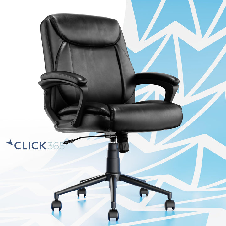 Click365 365 Transform 1.0 Extra Comfort Ergonomic Mid Back Desk Chair with Black Bonded Leather.