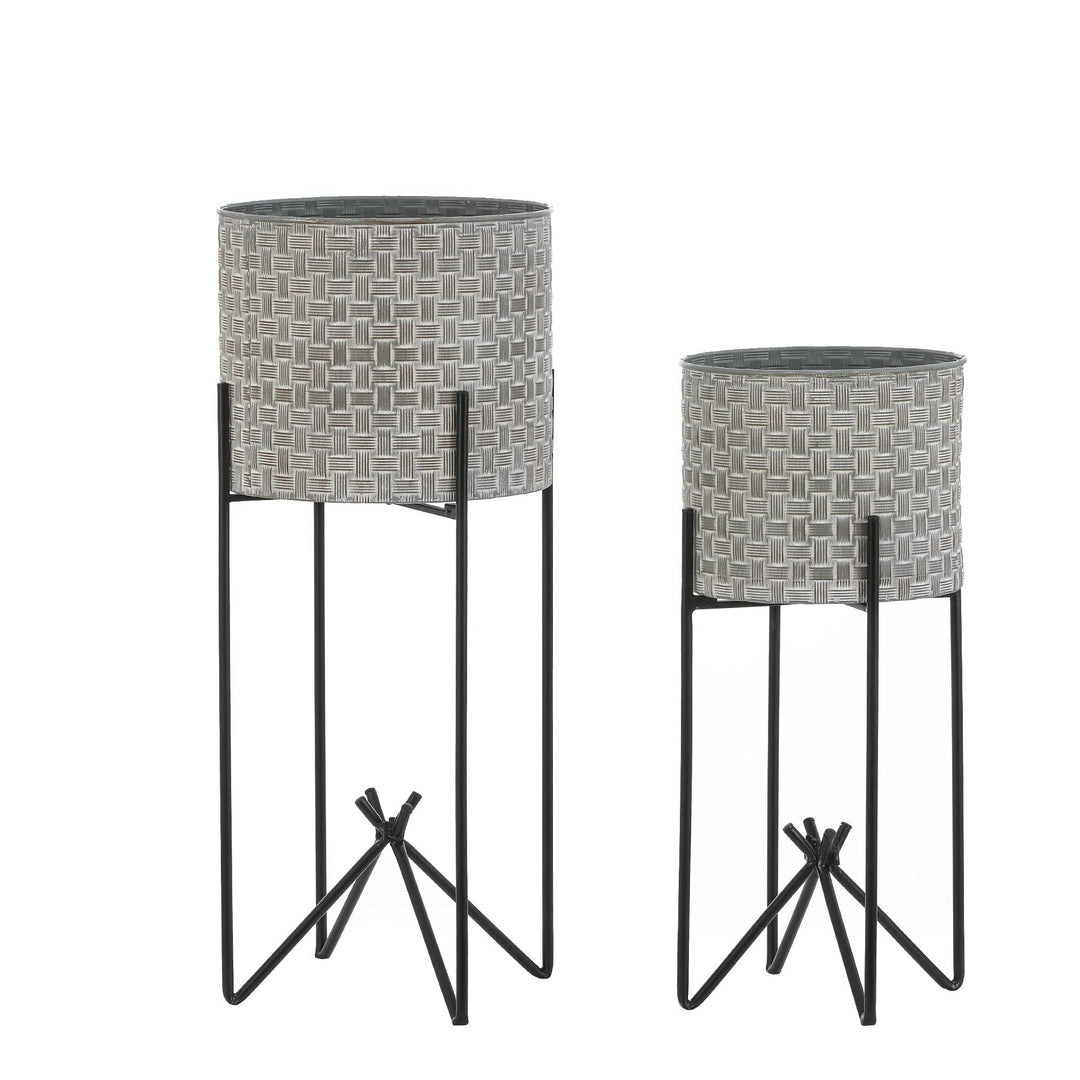 Set of 2 Metal Planters with Stands Black Grey Industrial Modern Contemporary - Diamond Home USA