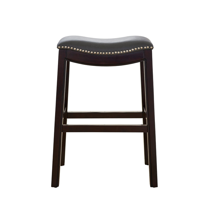 Counter Height Barstool with Grey Leather Seat Brown Modern Contemporary Wood - Diamond Home USA