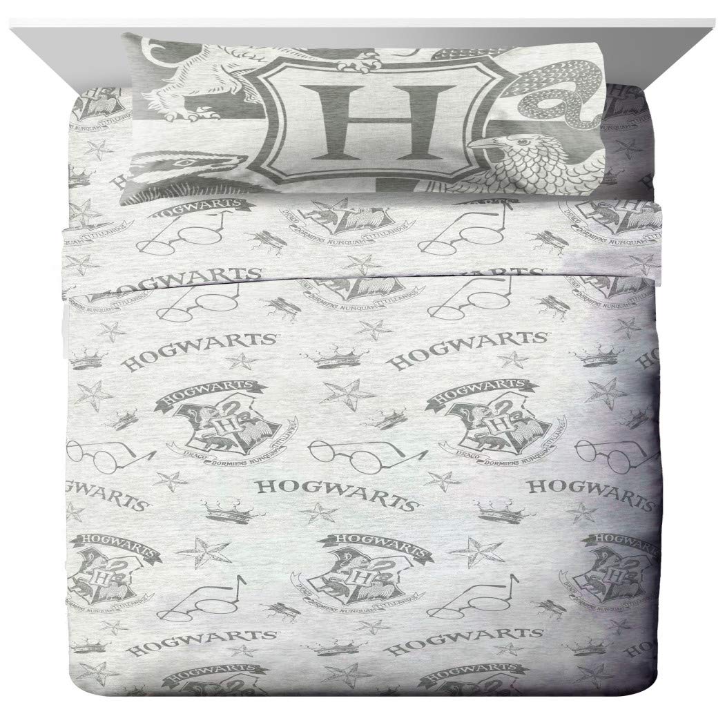 AL 3 Piece Kids Grey Harry Potter Sheet Set Twin Navy Hogwarts Bedding Star