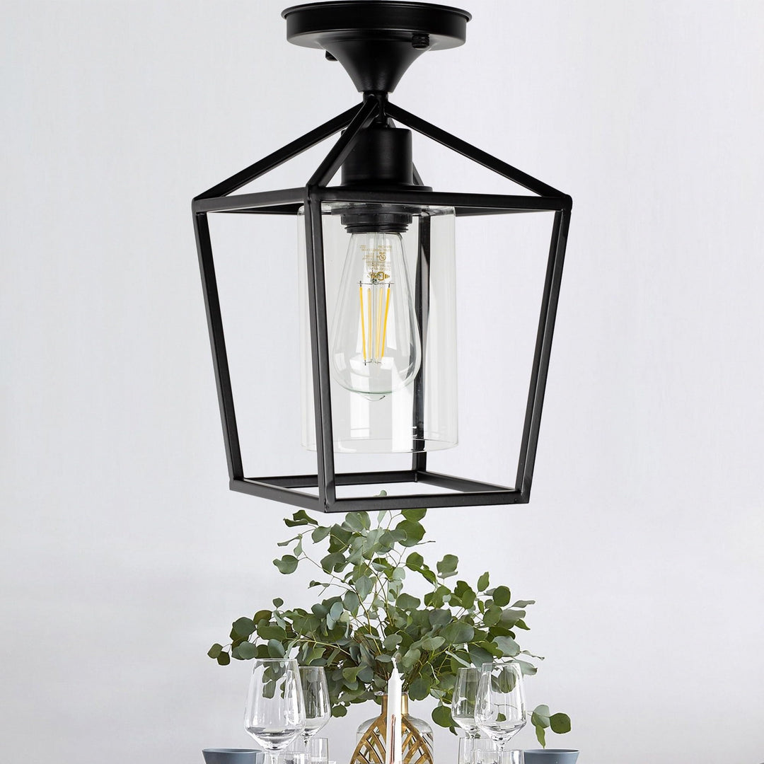 7 in. 1-light Black Semi Flush Mount Ceiling Light Farmhouse Retro Cage