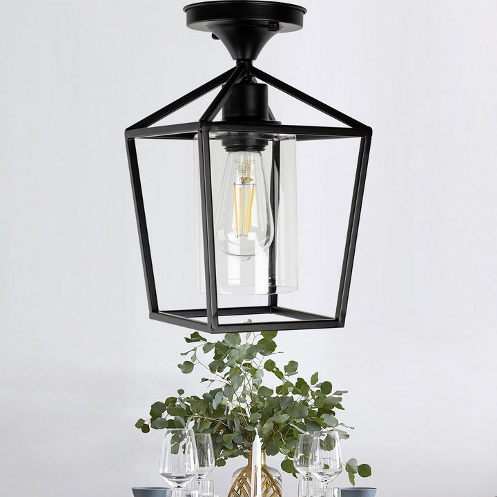 7 in. 1-light Black Semi Flush Mount Ceiling Light Farmhouse Retro Cage