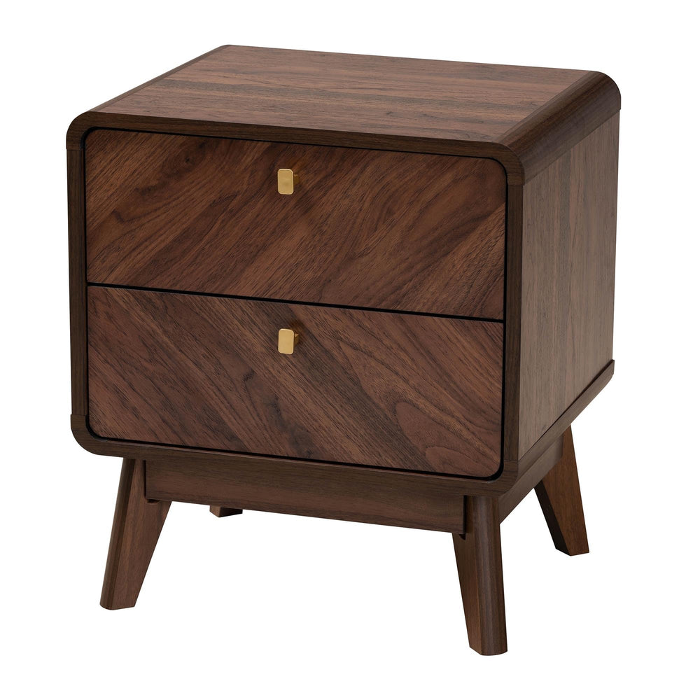 Mid-Century Transitional Walnut Brown Finished Wood 2-Drawer Nightstand Bohemian - Diamond Home USA