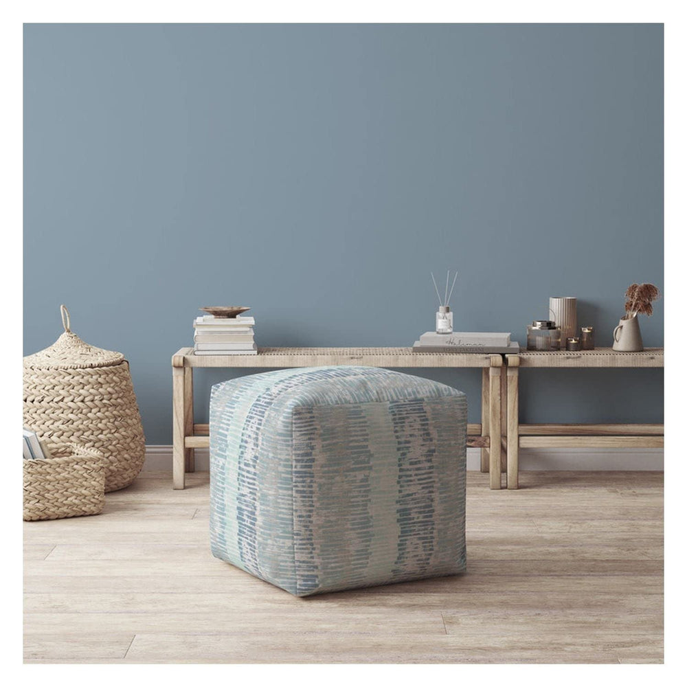 Indoor Scribble Square Zipper Pouf Cover Only 17" X Blue Nature Modern - Diamond Home USA